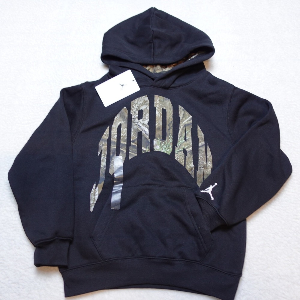 Jordan Realtree Camo Logo Boys Pullover Hoodie Size S Black Jumpman Graphic